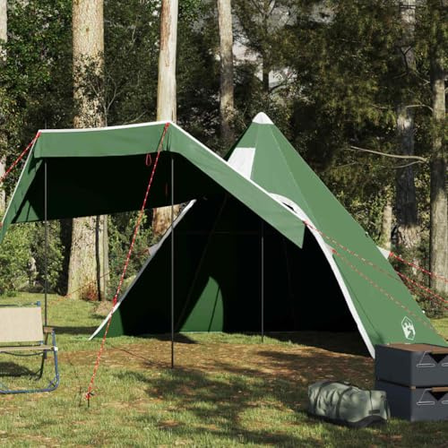 Tipi-Campingzelt 5 Personen Grün Wasserdicht, 185T Polyester PU-beschichtet, 366x366x205cm, leicht tragbar für Outdoor-Abenteuer