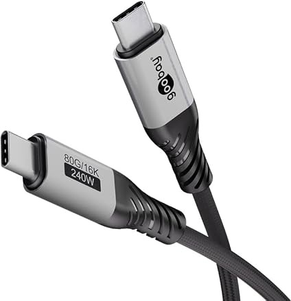 goobay USB-C™ Ladekabel 1,5m - USB4™ Version 2.0, 240W, 5A, 80 Gbit/s, Power Delivery, Textilmantel, kompatibel mit Hochleistungsnotebooks, Multimonitor-Funktionen sowie High-End-Gamingkomponenten