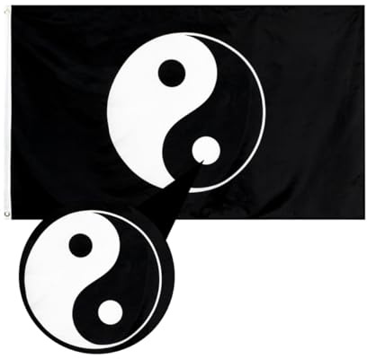 Veemoon Yin Yang Fisch Tai Chi Flagge Schwarz Farbbeständige Hänge Dekoration mit Metall Knopfloch für Garten Terrasse und Religiöse Außenbereiche
