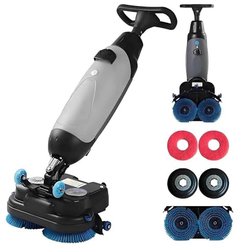 Autolaveuse électrique Professionnelle Pour Sols Et Carrelages, Machine De Nettoyage De 45 Cm De Large,Double Brosse Rotative, Tête Pivotante à 360°,Pour Supermarchés,Ateliers Et Restaurants Grey