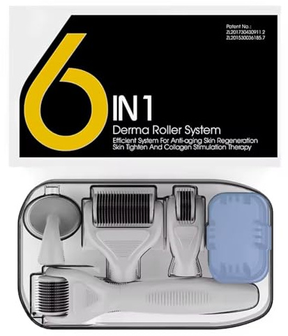 P-Beauty Dermaroller 6-in-1 Microneedling Set für Gesichtspflege - Mesoroller Anti-Aging, Hautstraffung, Porenverfeinerung, Faltenreduktion - Hautpflege für Gesicht, Körper & Falten (Farbe: Schwarz)