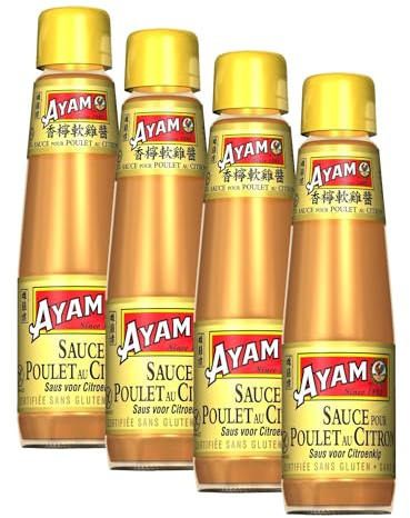 AYAM, Sauce Pour Poulet au Citron Chinois - Sauce Sucrée à Base de Citron et Prune Salée - Préparation Authentique pour Poulet au Citron - 210ml (Lot de 4)