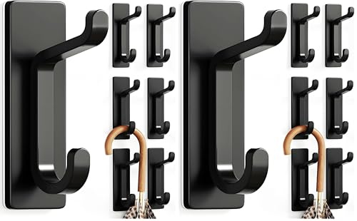 pickpiff Crochet Adhesif Mural, Porte Serviette Salle de Bain, Accroche Torchon Cuisine, Porte Manteau Adhésif, Attache Murale Sans Percer, Etanche, Antirouille, Noir, 6 Pièces (Lot de 2)