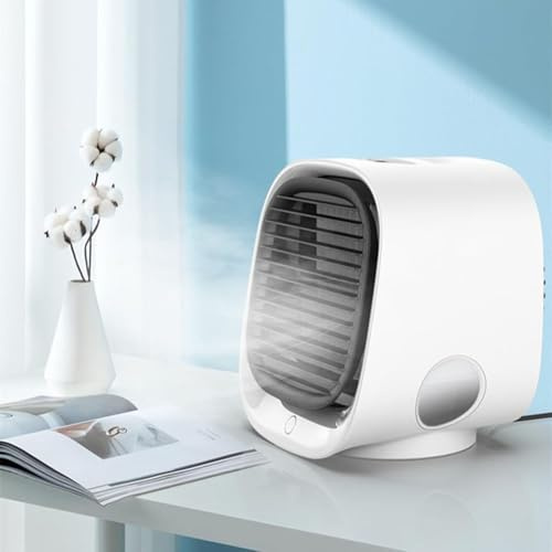 Enfriador de aire AiraBreeze, aire acondicionado portátil AirBreeze, ventilador silencioso, humidificador y dispensador de fragancias, 3 velocidades, enfriamiento en 90 segundos. (Bianco)