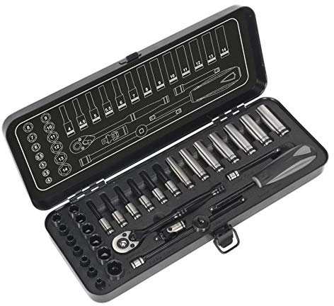 Sealey Ak7970 Socket Set 32Pc 1/4In Sq Drive 6Pt Walldrive Metric Black Series