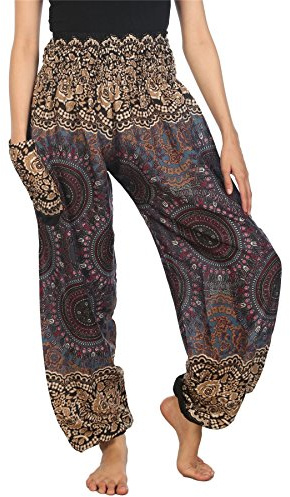 Lofbaz Donna Harem Rosa 2 Colorato Smocked Waist Boho Pantaloni Grigio Size 4XL