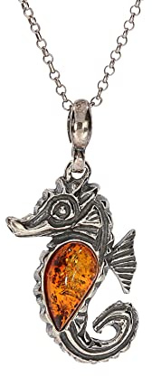 Artisana-Schmuck Bernstein Anhänger Seepferdchen (ohne Kette), gefasst in 925/000 Sterling Silber