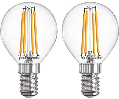 Paul Russells LED Filament Golf Ball Light Small Edison Screw E14, 40w Equivalent G45 Bulb, SES 4.5W 470LM Mini Globe 2700K Warm White Lamps, Chandelier Energy Saving Non-Dimmable Lightbulbs, 2 Pack