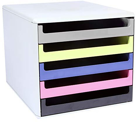 Metzger & Mendle 30050973BE hellgraue Schubladenbox mit 5 farbig sortierten Schüben, Recycling, Blauer Engel zertifiziert