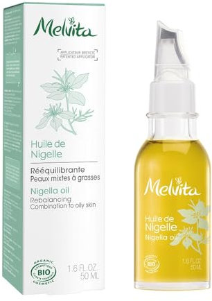 Melvita - Huile de Nigelle - Purifiante 100% Naturelle - Soin Corps et Visage - Rééquilibre et Réduit Imperfections - Applicateur Précision - Peaux Mixtes à Grasses - 50 ml