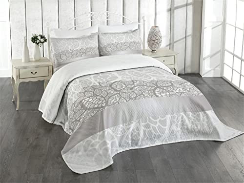 ABAKUHAUS Grau Tagesdecke Set, Lace Inspired Floral, Set mit Kissenbezug Sommerdecke, für Einzelbetten 170 x 220 cm, Graue Pale grau