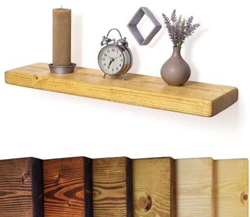 Flat Rustic Floating Shelf 12x2 inches, 120cm long - Antique Pine Finish Reclaimed Wood Floating Shelves for Wall Decor, Rustic Wooden Shelves for Bedroom, Living Room, Kitchen, or Bathroom