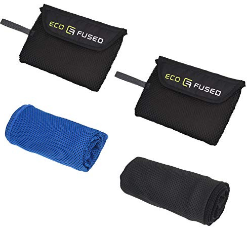 Eco-Fused Kühltuch - 2er-Pack (Blau/Schwarz) - Absorbierendes, kompaktes Kühltuch für Aktivitäten im Innen- und Außenbereich - Training im Fitnessstudio, Yoga, Laufen, Klettern, Angeln, Gartenarbeit