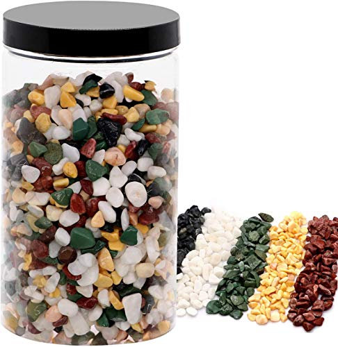 Pebbles Polished Gravel Natural Decorative White Stones Rocks with Red, Green, Yellow Pastel Accents Mixed Color Aquarium Stones Top Dressing for Potted Succulents Plants 1/5 to 3/8 2-lb