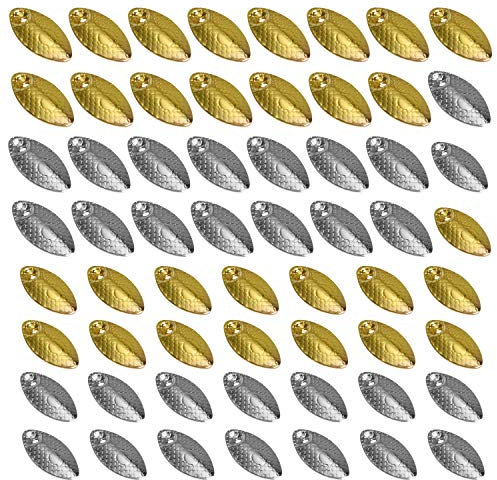 Akamino 60 Pcs Gold and Sliver Fishing Lures Making Kit, Fishing Spoons Rigs Spinner Blades Baits DIY Acceessoires for Hard Lures Worm Spinner Baits Spoons Rigs Making, 2 Size