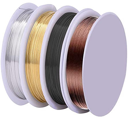 4 PCS 0.4mm Copper Jewelry Wire, Bare Copper Wire Plated Gold Beading Wire Jewelry Making Wires Craft Wire Sliver Florist Wire for Jewellry DIY