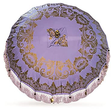 MAISONICA Bali Handmade Sun Parasol Hardwood Garden Umbrella Purple and Gold