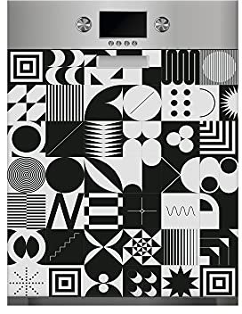Oedim Vinyle pour lave-vaisselle blanc et noir Abstracte, vinyle décoratif pour lave-vaisselle, décoration de cuisine, autocollant lave-vaisselle