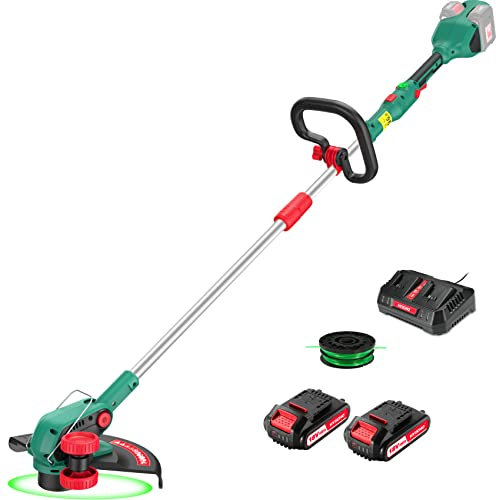 HYECHO Cordless Grass Trimmer, 36V Garden Strimmer/Edger with 2 * 2.0Ah Rechargeable Battery & 4.0 Fast Charger 35cm Cutting Diameter, Dual Auto-feed Lines, Telescopic Handle