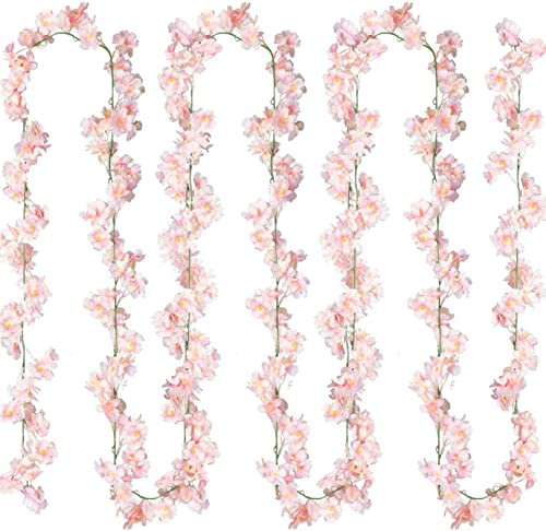 Ancokig Blumengirlande Gefälschte Rose Vine 2pcs Künstliche Blumen Hängende Rose Efeu Hängende Körbe Hochzeit Bogen Garten Hintergrund Dekor (Kirschblütenpulver)