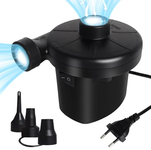 Elektrische Luftpumpe 2 in 1 Elektropumpe für Luftmatratze Tragbare Inflator-Deflatorpumpen mit 3 Düsen für Kissen Luftbetten Schwimmring Pool Spielzeugfloß 150W