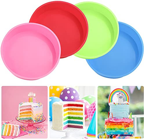 OTTTMO 4 Pcs Silicone Greenback Cake Tins Non-Stick & Quick Release 8 inch Round Cake Moulds for Layer & Cheesecake