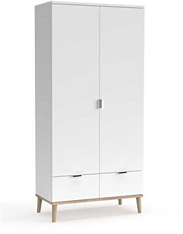 Homestyle4u 2033, Schrank Weiß Holz Kleiderschrank Kinderzimmer Weiss Schlafzimmer Flur Organizer Drehtürenschrank Schmal