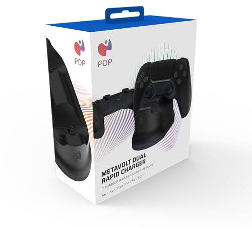 PDP METAVOLT PS5 DUAL CHARGER Schwarz für SONY PLAYSTATION PS5 - PS4, Offiziell Lizenziert