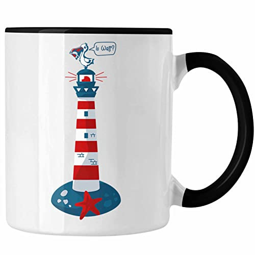 Trendation - Is Watt Tasse Geschenk Norddeutschland Moin Leuchtturm Kaffeetasse Möwe Nordnerney Sylt Fähr Baltrum (Schwarz)