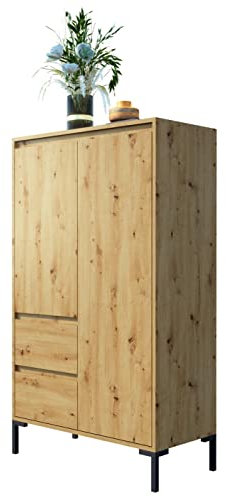 Newroom Highboard Wildeiche Artisan Eiche Kommode Modern Vintage - 81x139x40 cm (BxHxT) - Schrank Sideboard - [Savage.Four] Wohnzimmer Schlafzimmer Flur Esszimmer