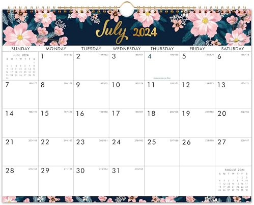 Kalender 2023-2024 – Wandkalender 2023-2024, Januar 2023 – Juni 2024, 38.1x29.8 cm, 2023 Wandkalender, Per. Ideal für die Schule. , Büro- und Heimplanung – blau-rosa Blumenmuster