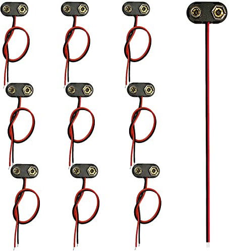 FTONOM5 10PCS 9V Battery Connector PP3 T-type Battery Connectors with 15cm Flying Leads for DIY, Motors, Arduinos, Multimeter, LED Light