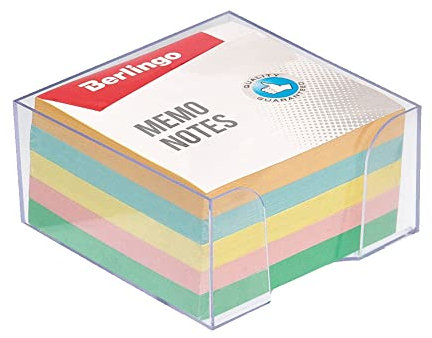 Berlingo Notizklotz mit zettelbox, 90 x 90 mm, 1 Blöck, 500 Blatt, Notizzettel für das Büro, das Home Office oder die Schule und Uni, pastell, mix farbe
