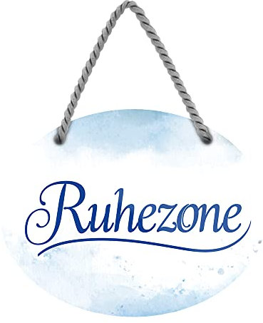 Ruhezone Schild - Hängeschild mit Kordel und Saugnapf - Wanddeko oder Türdeko für Balkon Terrasse Gartenlaube Lieblingsplatz Spa Badezimmer Sauna - 18x12cm