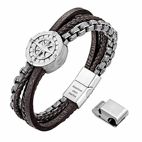armband herren, lederarmband herren,armband herren leder, herren armband, braunes armband,kompass armband,schmuck herren(braun,silber,22cm)