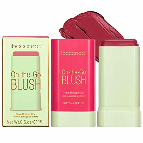 Kasmole rubor en crema Brillante para mejillas,Colorete en crema en barra para pieles maduras | 0.6oz Cheek Stick, MaquStick, Larga duración, para mejillas Maquillaje, rojo vivo