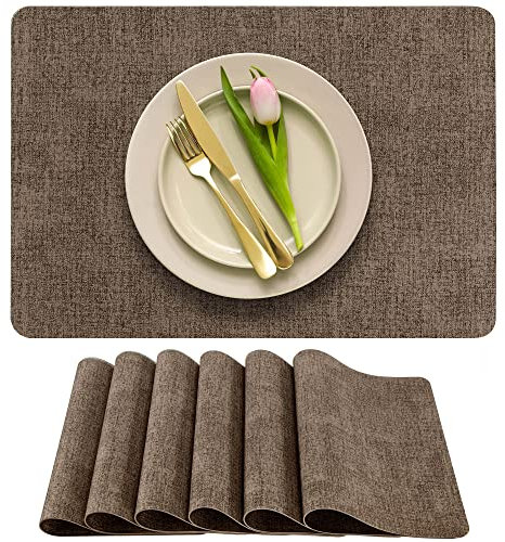 More Décor Tischsets aus Kunstleder für Ess- und Küchentisch, flecken- und hitzebeständig, rutschfest, abwischbar, waschbar, 6 Stück, Braun