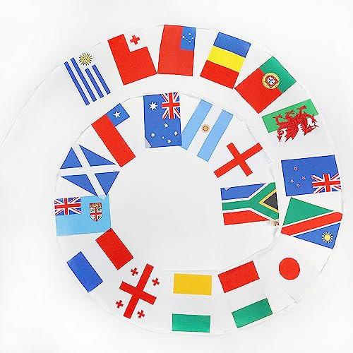 AZ FLAG – Guirnalda de bandera de la Copa del Mundo 2023 de rugby a XV – 8 metros con 20 banderines de Francia 2023 de 30 x 20 cm – pequeñas banderas 100% poliéster – 100 g