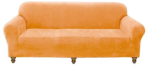 OQHAIR Stretch-Samt Sofaüberwurf für 3-Kissen-Couchbezüge weich rutschfest Sofa überzug Maschinenwaschbarer Möbelschutz -orange-2 Seater