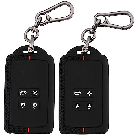 ERMWALR 2 Pack Car Key Full Cover Fit for Renault Clio Megane Koleos Kadjar Talisman Captur Espace Dacia Duster 4 Buttons Keyless Smart Card Case with Keychain (Rnl-BB)
