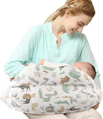 SHANNA Stillkissen XXL, Flaschenfütterung Still Kissen, Multifunktionales Nursing Breastfeeding Pillow mit Waschbarem Bezug aus 100% Baumwolle, Verstellbare Taillengurtunterstützung(Waldtiere)