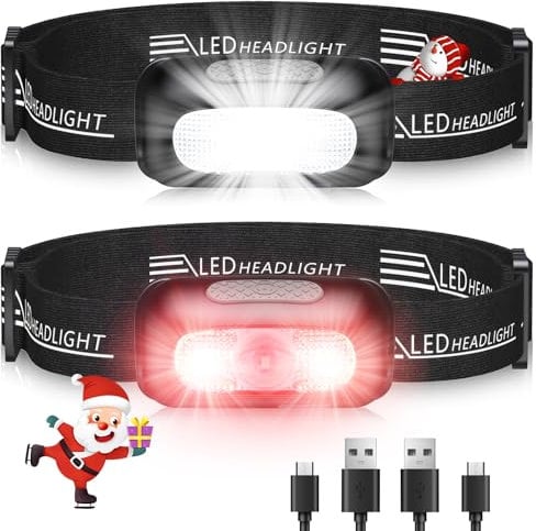 EOIWUY Torcia Frontale LED Ricaricabile, 2 Pezzi Lampada Frontale Super Luminosa con 5 Modalità (Luce Rossa e Bianca), Impermeabile & 60° Regolabile Torcia da Testa per Campeggio/Trekking/Corsa