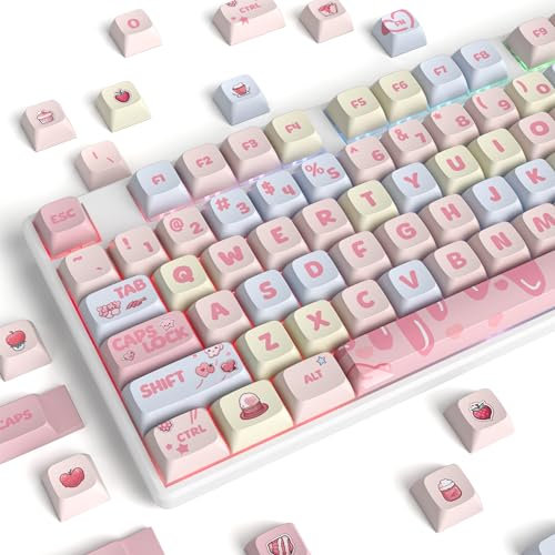 Ussixchare XDA Profile Keycaps - 133 Keys PBT Dye-Sublimation Custom Keycaps for Cherry Gateron MX Switches (60% 75% 100%) Mechanical Gaming Keyboards (Cream Strawberry)