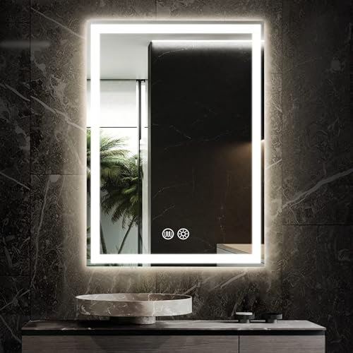 Meidom Badspiegel mit Beleuchtung 70x50cm Anti-Beschlagen 3-Farbige Dimmbar LED Badezimmerspiegel, Touch-Schalter Rahmenlos Hinterleuchteter/Ortholight Spiegel Wandmontage Horizontal/Vertikal