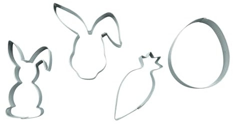 BekkiB 4er-Set Ausstechformen Ostern - Ausstecher in Ei-, Möhren-, Hasen-Form - Ausstecher aus Edelstahl sind spülmaschinengeeignet - 2 Formen für Tassenkekse - 21004
