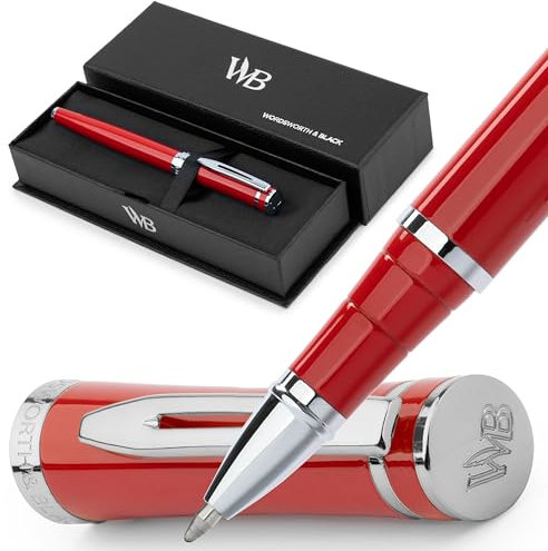 Wordsworth & Black Rollerball Pen - Luxus-Stift - Chromfinish, Roter Lack, Tinten-Nachfüllung, Nachfüllbar, Geschenk für Männer & Frauen, Professionelles Schreiben, Schöne Edle Stifte
