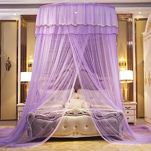 Walkervo Moskitonetz Baldachin Doppelbett Einzelbett Baldachin Kinderzimmer Moskitonetz Prinzessin Betthimmel Moskitonetz Spitzen-Betthimmel Für Zuhause Und Camping Geeignet, Purple