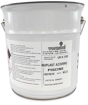 VERNITAL Vernici e Pitture Nuplast Azzurro Piscine, Rivestimento per Piscina e per tutte le Superfici a Contatto con l’Acqua - Pronto all’Uso (Azzurro Semilucido, 5 Kg)