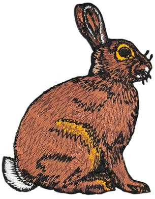 Hase Braun Aufnäher zum aufbügeln oder aufnähen Bügelbild Wild Bügelpatch Aufbügler für Kleidung gestickter Bügelflicken Kaninchen Applikation Patch Größe 6,5 x 8,3 cm
