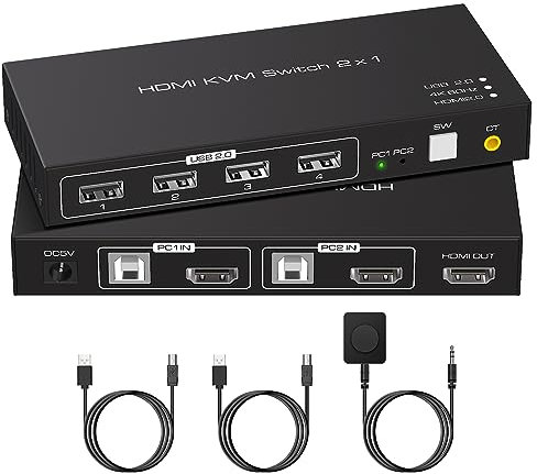 KVM Switch HDMI 2 Port 4K 60Hz USB 2.0 for 2 Computers 1 Monitor Share Keyboard Mouse Printer KVM USB Switch Support Wire Desktop Controller Includes 2 USB 2.0 Cables